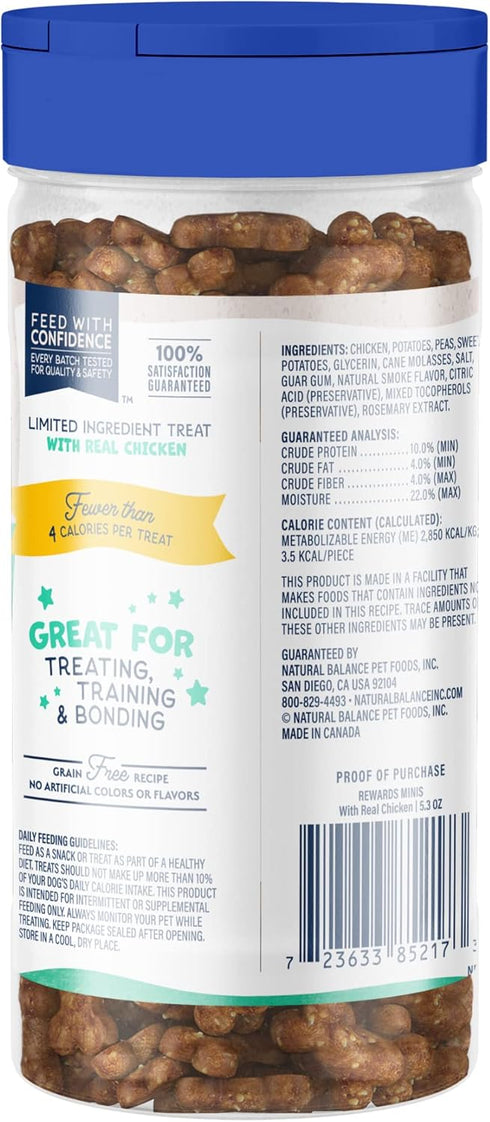 Natural Balance Limited Ingredient Mini-Rewards Chicken Grain-Free, Training Treats for Dogs | 5.3-oz. Canister...