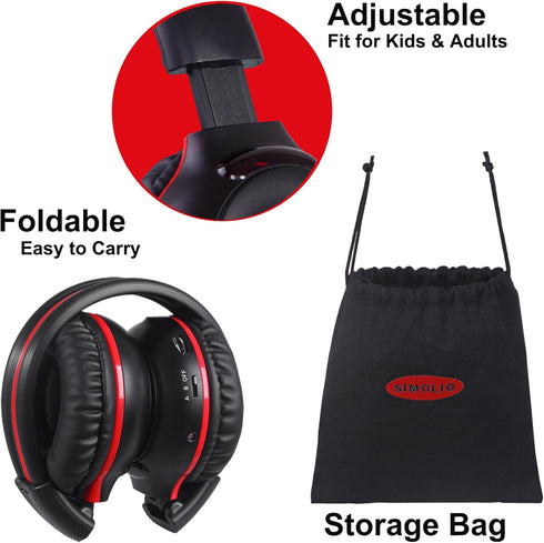 SIMOLIO IR Headphones for Car DVD, Infrared Headphones Kids Universal 2 Channel, Car Headphones Wireless with Bag & 3.5mm AUX Cord for Honda Odyss...