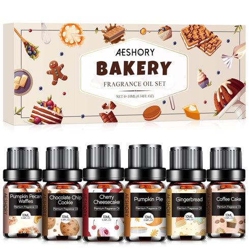 Bakery Essential Oils Set - Fragrance Oil for Diffusers for Home, Candle Making - Pumpkin Pie, Coffee Cake, Gingerbread, Cherry Cheesecake Aromath...