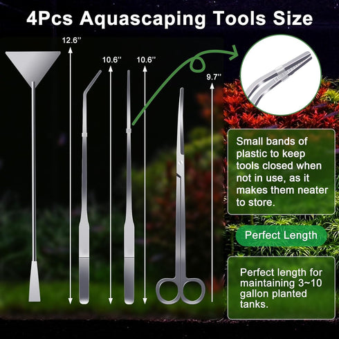 4Pcs Aquascaping Tools Kit, Jeimier Aquascape Tools Long and Strong Planted Aquarium Tweezers, Scissors, Aquarium Algae Scraper, Aquarium Plant To...