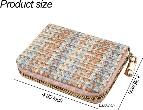 FuninCrea Credit Card Holder, PU Leather Purses for Women, Mini Womens Wallet Woven Texture Bifold Wallet with Zipper, Fashionable Small Purse wit...