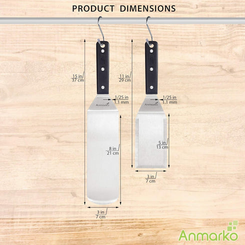 Anmarko Grill Spatula Set - Long Metal Spatula Spatula - Griddle Scraper and Pancake Flipper or Pizza Spatula - Offset Spatula - Stainless Steel U...