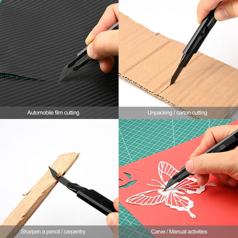 FOSHIO Retractable Utility Knife with 30 Degree Snap Off Blade 9MM, Box Cutter for Carton, Cardboard and Box, Office, Home Use, 3 Pack Black Alumi...