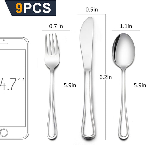 LIANYU 9-Piece Kids Silverware Set, Stainless Steel Toddler Utensils Flatware Set, Child Cutlery Tableware Set for 3, Include Knife Fork Spoon, Mi...