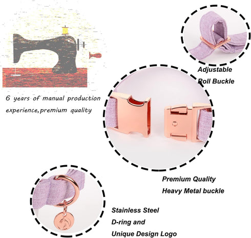 DOGWONG Cotton Dog Collar Leash Set, Purple Pet Collar Durable Adjustable Puppy Dog Collar for Small Medium Large Dogs...