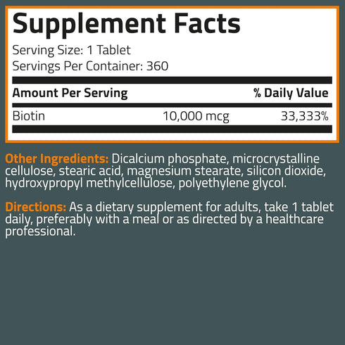 Bronson Biotin 10,000 MCG Supports Healthy Hair, Skin & Nails & Energy Production - High Potency Beauty Support - Non-GMO, 360 Vegetarian Tablets...