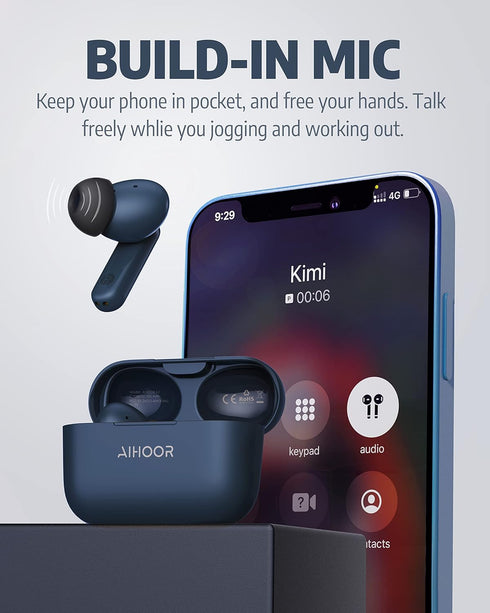 AIHOOR Wireless Earbuds for Music and Sports, Bluetooth 5.3 in-Ear Headphones with Extra Bass Built-in Mic Touch Control 30hr Battery Earphones, W...