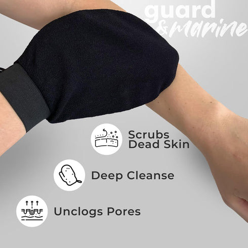 GUARD&MARINE Exfoliating Korean Bath Gloves (Tirkish Kessa Mitts) for Body Scrub, Dead Skin Removal and Deep Cleansing - Set of 2 pcs...