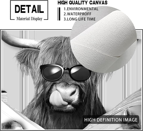 Highland Cow Wall Art For Bathroom 12x16 Inch Funny Cow On Toilet Reading Newspaper Farmhouse Decor Sunflower Animal Bathroom Pictures Morden Hipp...