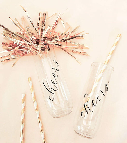 ModParty Cheers Flutes | Set of 12 | Wedding Reception, Bachelorette Party, Bridal Brunch Plastic Stemless Cups | Bridesmaid Keepsakes | Toasting ...