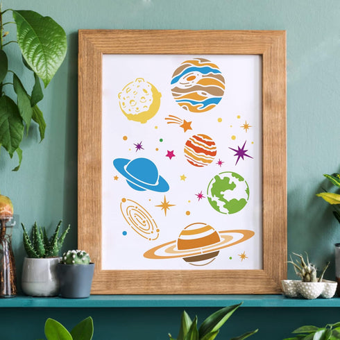 FINGERINSPIRE Planets Galaxy Drawing Painting Stencils Templates (11.8x11.8inch) Plastic Planetary Stencils Decoration Square Star Stencils for Pa...