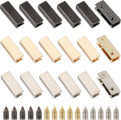 WADORN 18 Sets Metal Belt Tip with Screws, 0.98 Inch Wide Bag Decorative Buckles for Purse Webbing End Clip Buckles Leather Handle Strap End Cover...