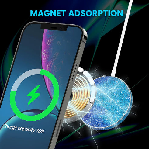 Wireless Charger 15W Max Bling MagSafe Charger Pad Type C Cable | Qi-Certified iPhone 13/14/12/SE/11/X/XR, AirPods; Galaxy Note S21/S20/S10/S9,(No...