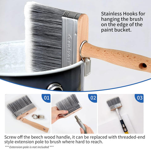 Deck Stain & Sealer Block Paint Brush - 5-inch Big Fence Stain Brush, Large Masonry Paintbrush - Wide Limewash for Brick Concrete Walls - Wooden B...