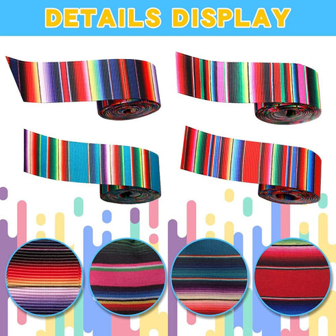 4 Rolls Mexican Fiesta Ribbon 2.5 Inch x 20 Yards Rainbow Stripes Serape Ribbon Craft Ribbon for DIY Wrapping Party Decoration Crafts Decoration (...