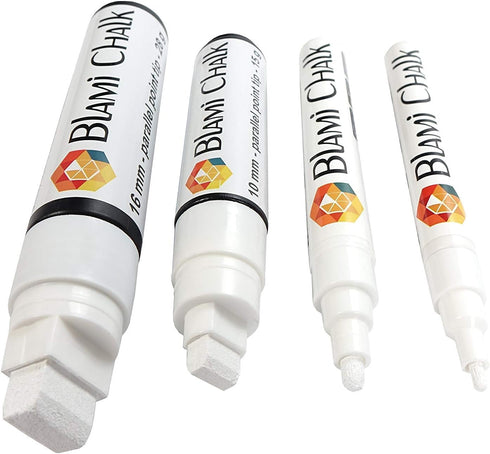 Drawing White Chalk Markers 4 Pack - Reversible Fine and Jumbo Tips 16mm - 10mm - 6mm - 3mm - Chalkboard Pens for Bistro Glass Windows, Office Sch...
