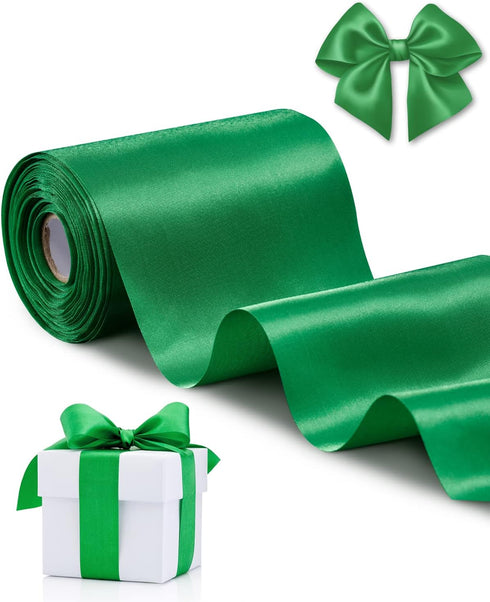 FAKILO Green Satin Ribbon 4 Inch x 22 yd Wide Thick Ribbon for A Grand Opening Business Ribbon Cuttings Ceremony Bow Wedding Chairs Pageant Sashes...