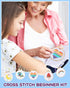 Pllieay Cross Stitch Beginner Kit for Kids 7-13, Includes 6pcs Project Cross Stitch Pattern and 2pcs Hoops, 12 Skeins, Needle Point Starter Kit Se...
