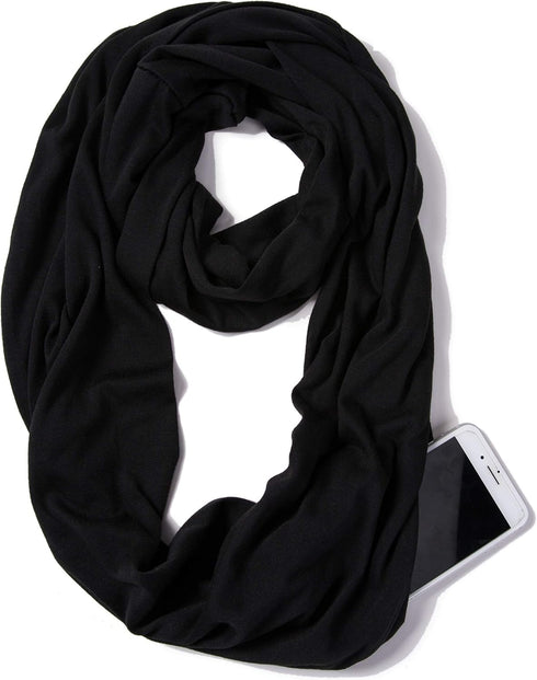 elzama Infinity Loop Solid Color Scarf With Hidden Zipper Pocket For Women - Lightweight Travel Neck Wrap...