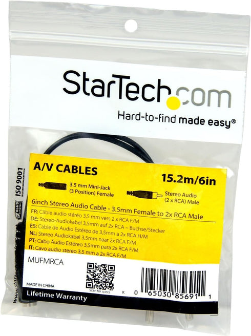 StarTech.com MUFMRCA 6-Inch 3.5mm Female to 2 x RCA Male - RCA to AUX Y Stereo Splitter Cable, Black...
