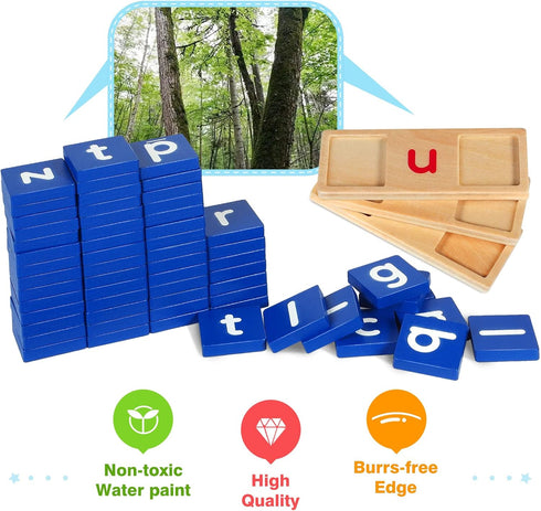 Wooden CVC Reading Spelling Game for Kids, Sight Words Flash Cards for Preschool Kindergarden Learning Activities, Montessori Educational Toys Gif...
