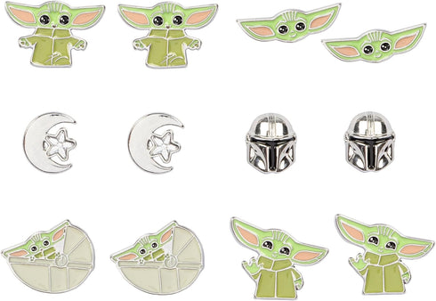 Star Wars The Mandalorian Grogu Baby Yoda 6 Pack Costume Jewelry Stud Earrings Set...