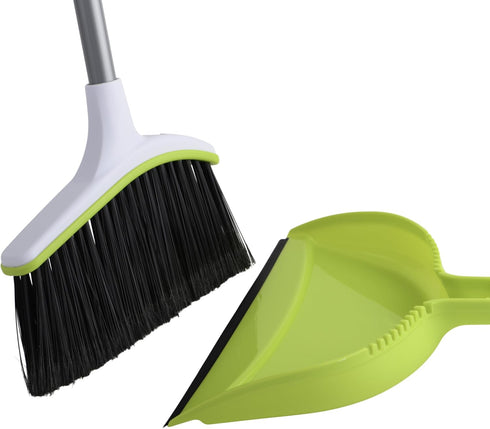Casabella Broom & Dustpan Set, 44-Inch Angled Broom with Snap-On Dustpan, Durable Bristles, Innovative Dustpan, Convenient Storage - Perfect for T...