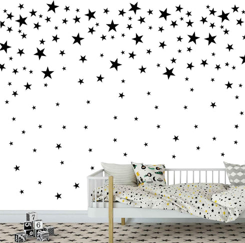 174pcs Mixed Size Star Wall Stickers Home Decor Bedroom Removable Nursery Wall Decals Kids DIY Art Decal JW343 (Black)...