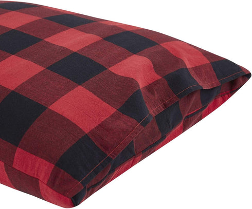 Wake In Cloud - Plaid Pillow Cases, 100% Washed Cotton, Buffalo Check Gingham Checkered Farmhouse, Set of 2 Pillowcases Pillow Shams Covers, Red B...