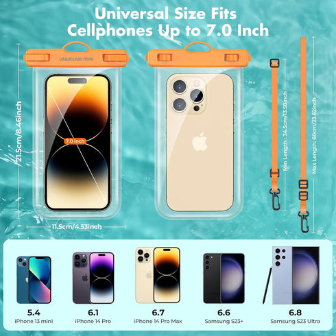 UNBREAKcable Waterproof Phone Pouch, IPX8 Universal Waterproof Phone Case Dry Bag with Lanyard for iPhone 14 13 12 11 Pro Max XR X XS SE 8 Plus Sa...