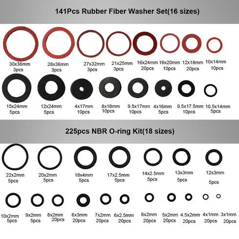 141 PCS Rubber Sealing Washer Kit with 225 PCS Faucet O-Rings Gasket Seal Assortment Set,34 Different Assorted Sizes...