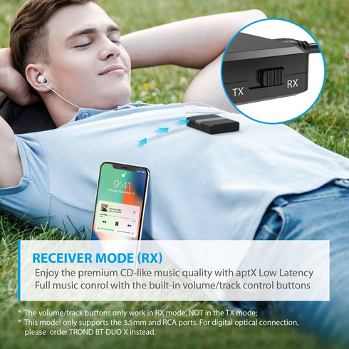 TROND Bluetooth 5.0 Transmitter Receiver, Bluetooth Adapter for TV, 2-in-1 Wireless Audio Transmitter for PC MP3 Gym Airplane, Bluetooth Receiver ...