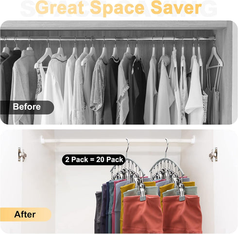 Legging Organizer for Closet, Metal Yoga Pants Hanger w/Rubber Coated 2 Pack w/10 Clips Hold 20 Leggings, Hangers Space Saving Hanging Closet Orga...