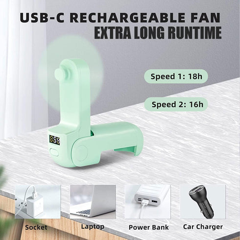 FADACHY Portable Fan Rechargeable,Mini Personal Fan, Handheld Battery Operated Fan,LED Display 14-18 Working Hours 3 IN 1 Folding Hand Fan, Small ...
