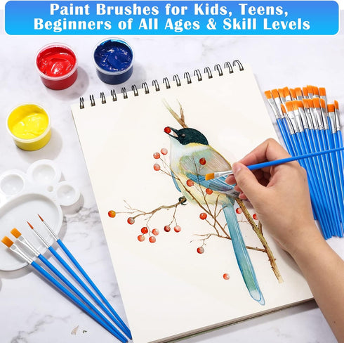 Small Paint Brushes Bulk, Anezus 50 Pcs Flat Tip Paint Brushes with Round Acrylic Paint Brushes Set Craft Brushes for Classroom Acrylic Watercolor...