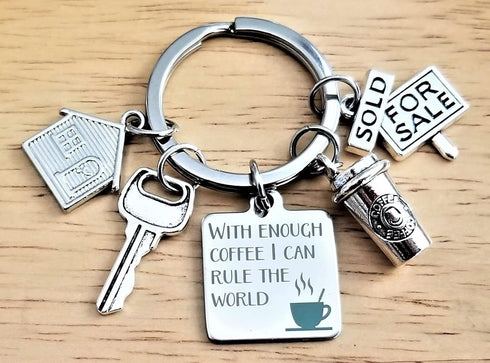 Kit's Kiss Realtor Keychain House Keychain Loan Officer Gift Coffee Lover Real Estate Broker Realtor Gift House Key House For Sale Charm...