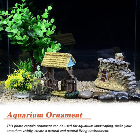 Mesee Aquarium Pirate Captain Decoration, Skeleton Seaman Landscape Fish Tank Decor, Undersea Air-driven Aquatic Ornament Decorations for Home Fis...