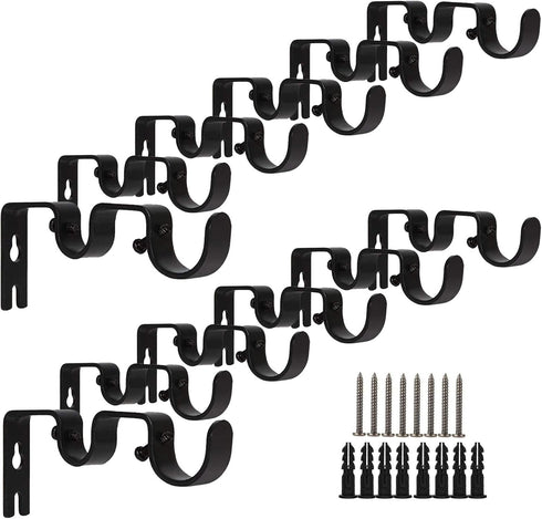 12 PCS Double Curtain Rod Brackets, Heavy Duty Curtain Rod Holder for Double Rod, Black Curtain Rod Hanging Brackets Wall Mount for Home Office...
