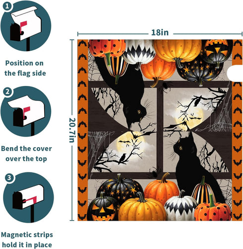 Black Cat Halloween Mailbox Covers Magnetic Standard Size 21"x18" Fall Halloween Pumpkins Magnetic Mailbox Covers Halloween Mailbox Decorations Le...