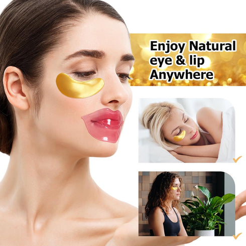 Jakuva 30 Pairs Lip Masks & Eye Masks,Gold Under Eye Patches for Puffy Eyes,Pink Lip Masks Skincare,Effectively Moisturizing the Lip & Eye Skin,An...