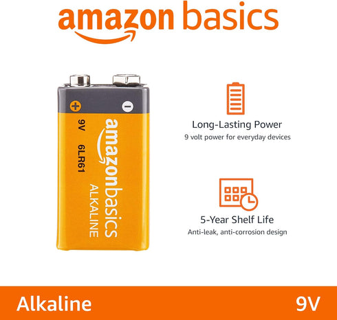 Amazon Basics 12-Pack 9 Volt Alkaline Performance All-Purpose Batteries, 5-Year Shelf Life, Packaging May Vary...