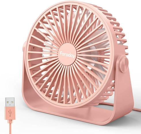 FARADAY USB Desk Fans 5 Inches Portable Table Fans 360° Head Rotation Small Personal Desktop Fan for Home Office, 3 Speeds, Pink...