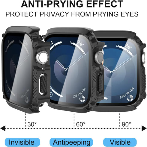 2-Pack for Apple Watch Series 9 8 7 Waterproof Case with Tempered Glass Screen Protector Ultra-Thin for 41mm - Black...