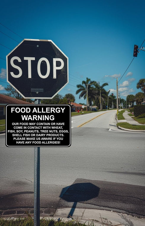 CCPARTON Metal Sign Food Allergy Warning Safety Signs Warning Sign Caution Aluminum Tin Sign Traffic Road Street Sign for Home Cafe Bar 8x12 Inche...