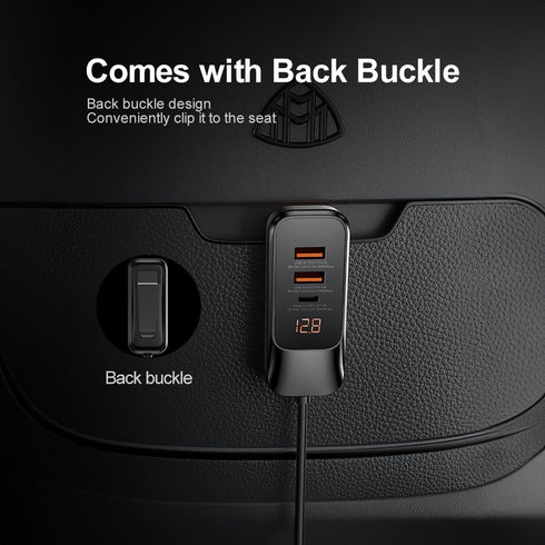 Car Charger 4-Port 120W max,with 1.5m Extension Cable for Rear Seats,120W Max Total Output,Car Cigarette Lighter Adapter with LED Digital Display,...