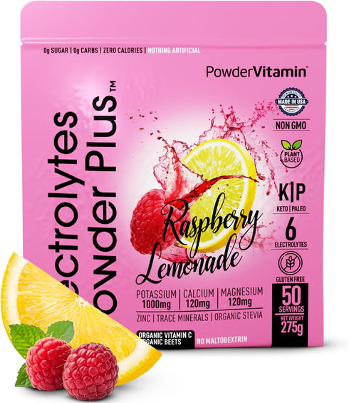 Electrolytes Powder Plus (50 Servings) Raspberry Lemonade Electrolyte Powder Zero Calorie Keto, 0 Sugar, No Maltodextrin,1000mg Potassium,120mg Ca...