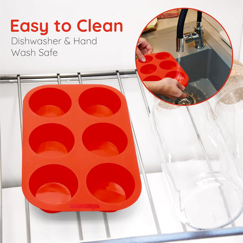 Silicone Texas Muffin Pan 6-Cups, Jumbo Muffin Pan Set of 2, BPA-Free Non-Stick Cupcake Maker, 10.75L x 7.5W for Baking...