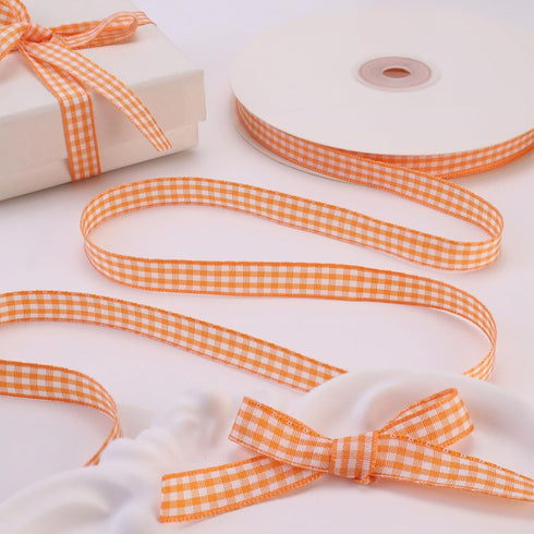 Orange Gingham Ribbon, 3/8" x 50Yards Roll Plaid Ribbon, Plaid Buffalo Ribbon for Hair Accessories, Craft and Gift Wrapping...