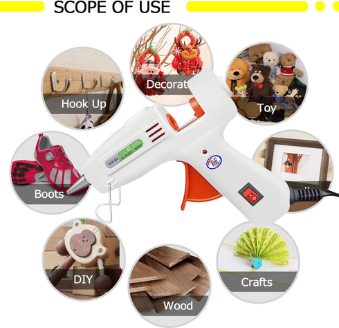 Hot glue gun kit, transparent glue stick, colored glue stick, carving knife with 5 cutting heads, two pointed tweezers, small jewelry box, electro...