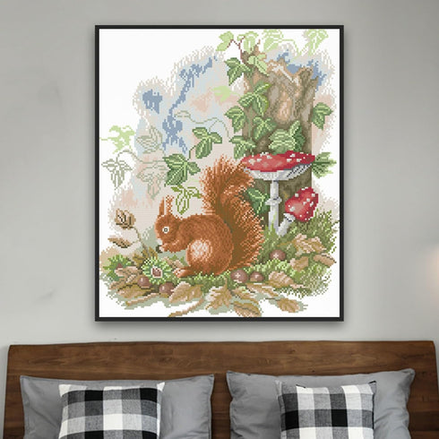 Rosyfoxes Cross Stitch Kits Stamped Full Range of Embroidery Starter Kits for Beginners DIY 14CT 2 Strands - The Little Squirrel Foraging(Printed)...